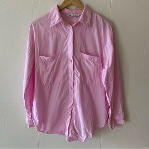 Zara | Pink Oversized Button Down Shirt | Relaxed Minimalist Top | Size Small